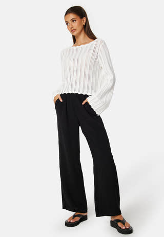 Boat Neck Structure Knitted Sweater