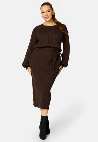 Round Neck Rib Knitted Midi Dress