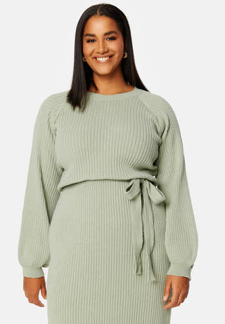 Round Neck Rib Knitted Midi Dress