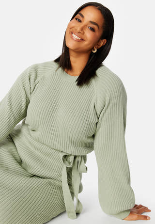 Round Neck Rib Knitted Midi Dress