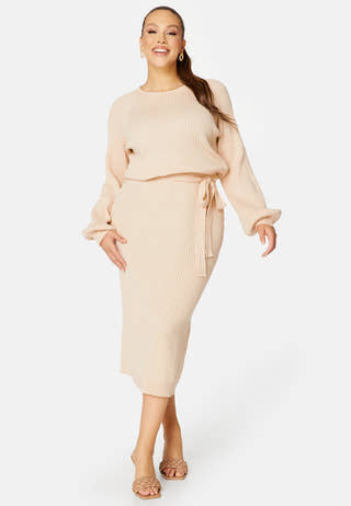 Round Neck Rib Knitted Midi Dress