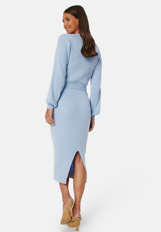 Round Neck Rib Knitted Midi Dress