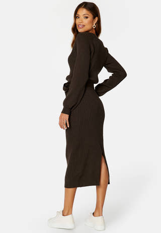 Round Neck Rib Knitted Midi Dress
