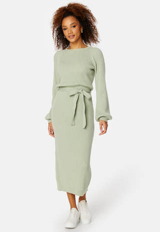 Round Neck Rib Knitted Midi Dress