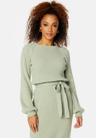 Round Neck Rib Knitted Midi Dress