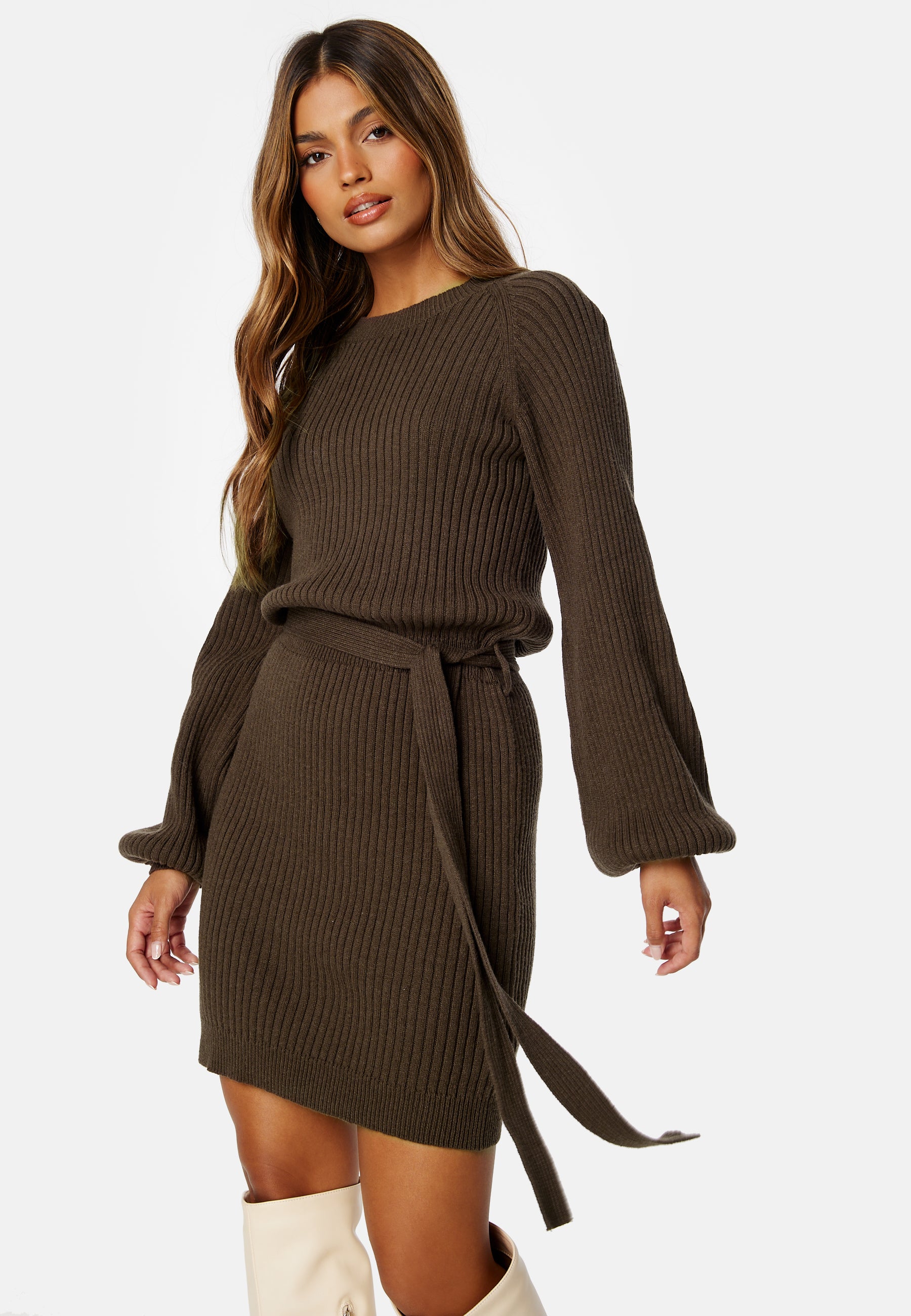 Bubbleroom Amira Knitted Short Dress campaign-outlet Brown Bubbleroom Amira Knitted Short Dress campaign-outlet Brown
