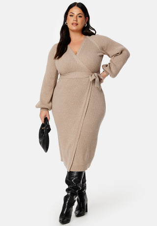 Wrap Rib Knitted Midi Dress