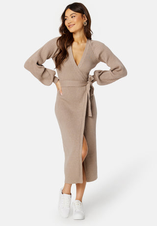 Wrap Rib Knitted Midi Dress
