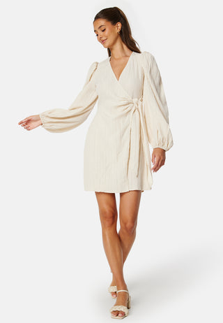 Balloon Sleeve Structured Wrap Dress