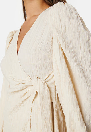 Balloon Sleeve Structured Wrap Dress