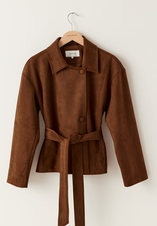 Belted Faux Suede Jacket
