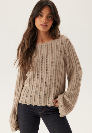 Boat Neck Structure Knitted Sweater