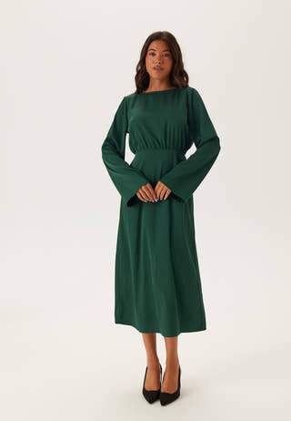 Boatneck Satin Midi Dress