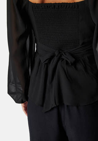 Square Neck L/S Georgette Blouse