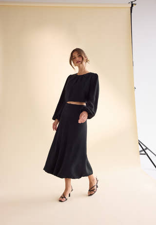 Bubble Hem Midi Skirt