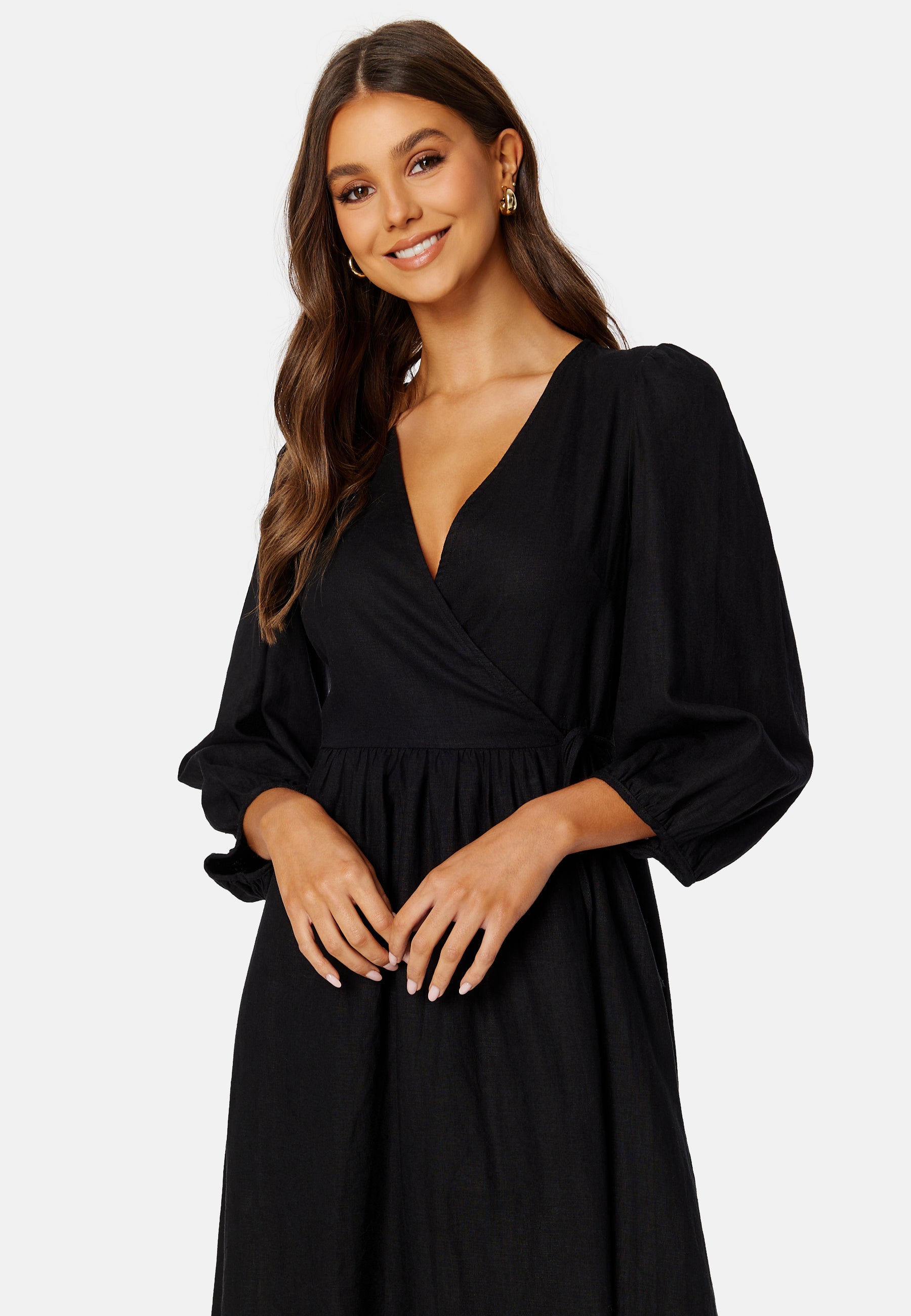 Bubbleroom – CC Linen wrap dress – campaign-outlet – Black