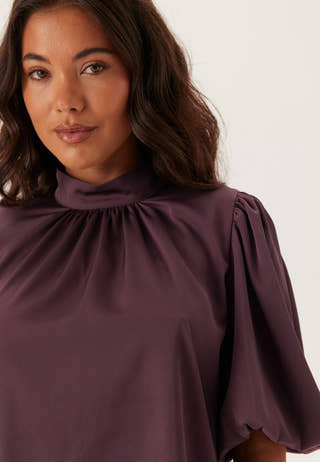 Chimney Collar Puff Sleeve Blouse
