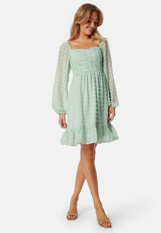 Dobby Dot Ruched  Dress