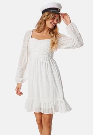 Dobby Dot Ruched  Dress