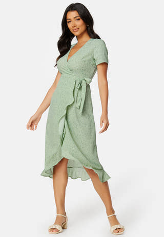Flounce Midi Wrap Dress