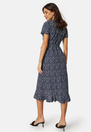 Flounce Midi Wrap Dress
