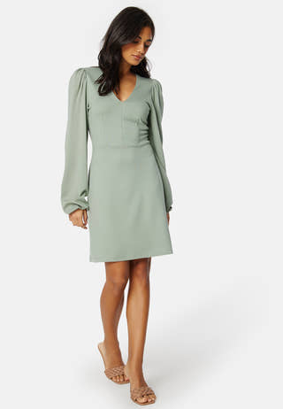 V-neck Balloon Sleeve Short Dress