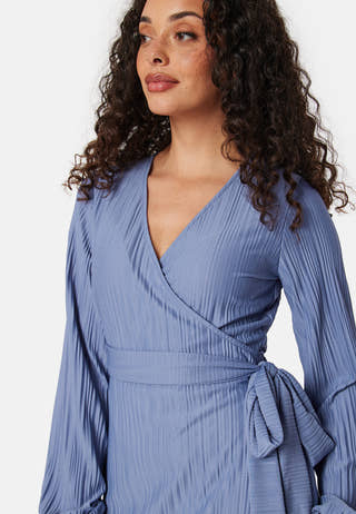 Pleated Wrap Midi Dress