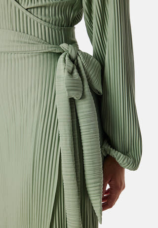 Pleated Wrap Midi Dress