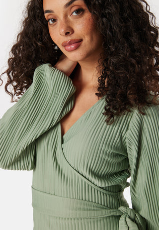 Pleated Wrap Midi Dress