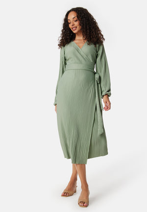 Pleated Wrap Midi Dress