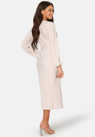 Pleated Wrap Midi Dress