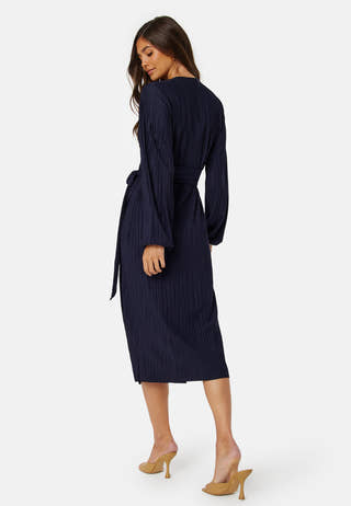 Pleated Wrap Midi Dress