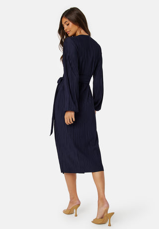 Pleated Wrap Midi Dress