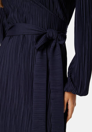 Pleated Wrap Midi Dress