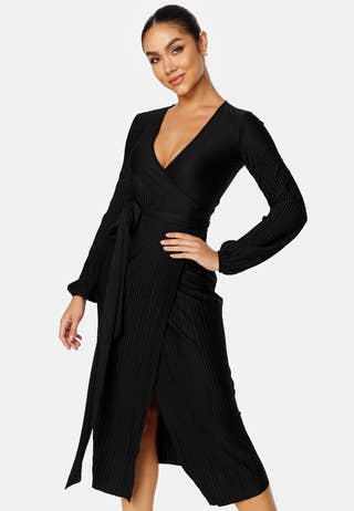 Pleated Wrap Midi Dress
