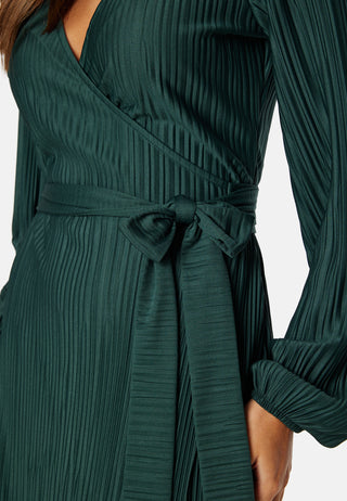 Pleated Wrap Midi Dress