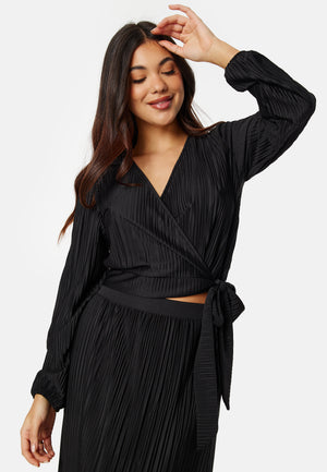 Pleated Long Sleeve Wrap Top