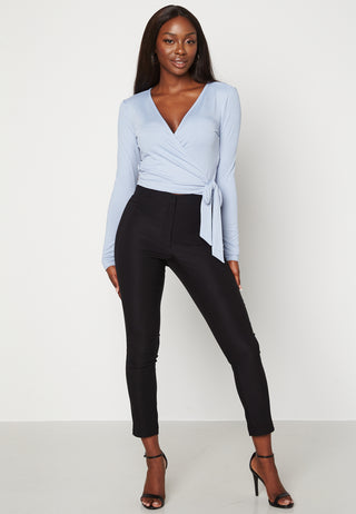 High Waist Stretchy Ankle Slit Trousers