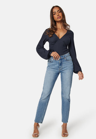 V-neck Puff Sleeve L/S Top