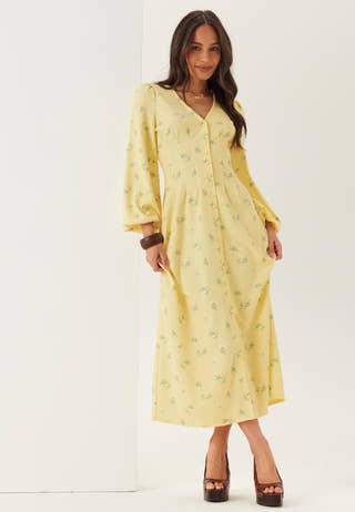 Midi Button Volume Sleeve Dress