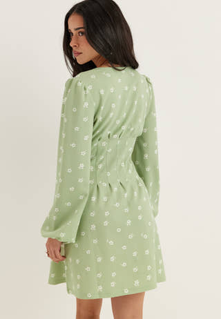 Mini Button Volume Sleeve Dress
