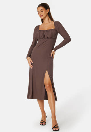 Rushed Square Neck Midi Dress
