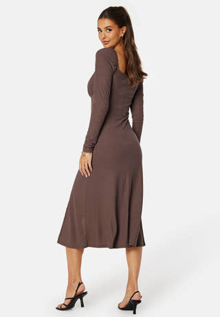 Rushed Square Neck Midi Dress
