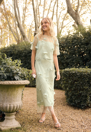 3D Floral Straight Ankle Skirt