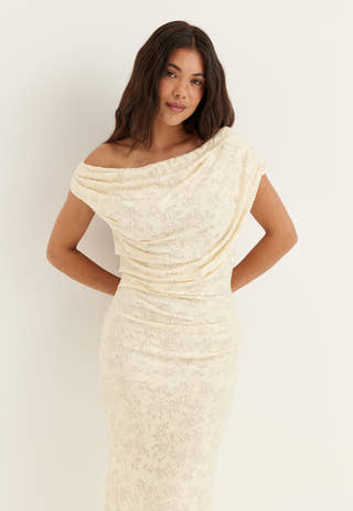 Asymmetric Draped Burnout Maxi Dress