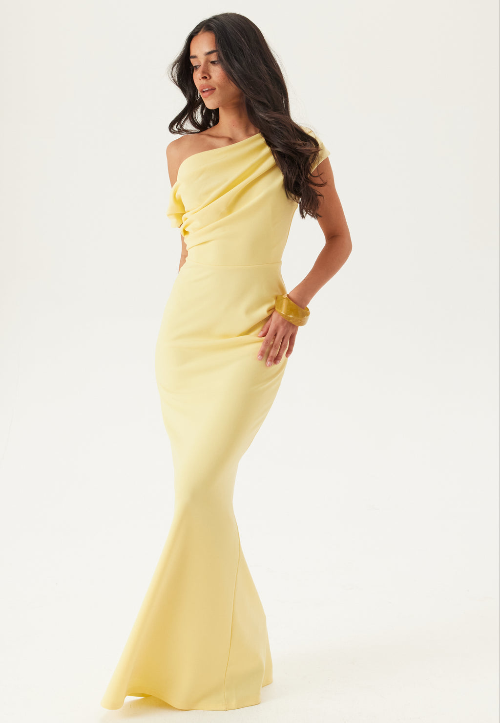 Bubbleroom occasion – Asymmetric Draped Maxi Dress – Bridesmaid dresses – Yellow