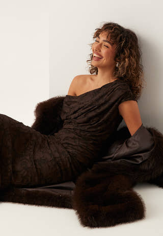 Asymmetric Jacquard Stretch Ankle Dress