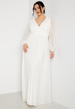 Pleated V-Neck Wedding Gown