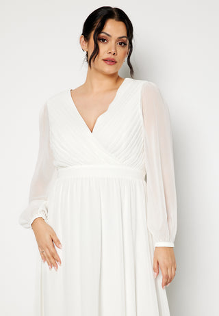 Pleated V-Neck Wedding Gown