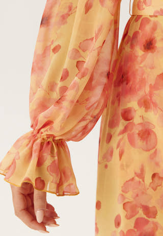 Belted Chiffon Midi Dress